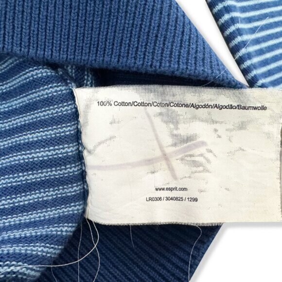 Vintage 90s Esprit Striped Henley Sweater Blue & White – Preppy Y2K Retro - Picture 7 of 7